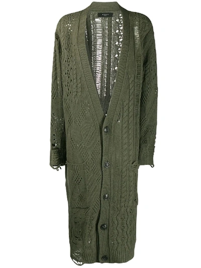 Amiri Distressed Cable-knit Cardigan In Green