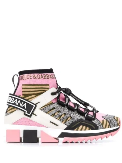 Dolce & Gabbana Sorrento High-top Trekking Trainers In Multi-colored Mixed Materials In Pink
