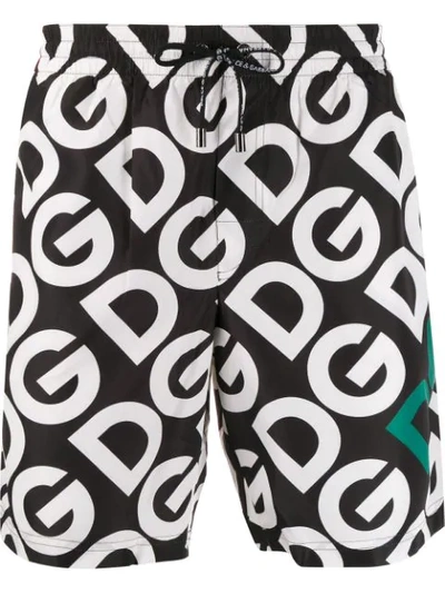 Dolce & Gabbana Logo Print Swimming Shorts In Black