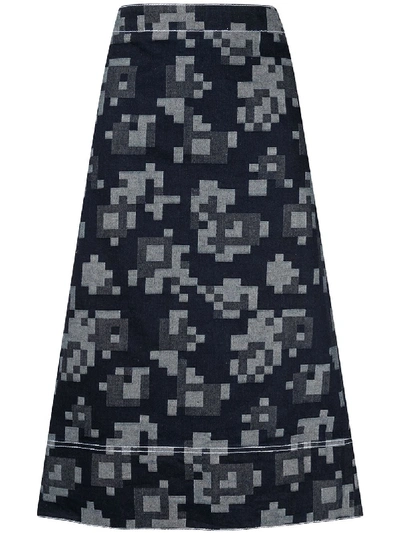 Marni Pixel Pattern A-line Denim Skirt In Blue