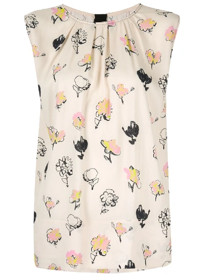 Marni Floral Print Sleeveless Blouse In Nude