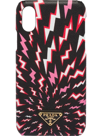 Prada Lightning Bolts Printed Iphone X And Xs In Black