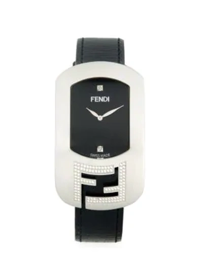 Fendi Stainless Steel, Diamond & Leather-strap Watch In Black