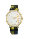 VERSACE STAINLESS STEEL & PLAID LEATHER-STRAP WATCH