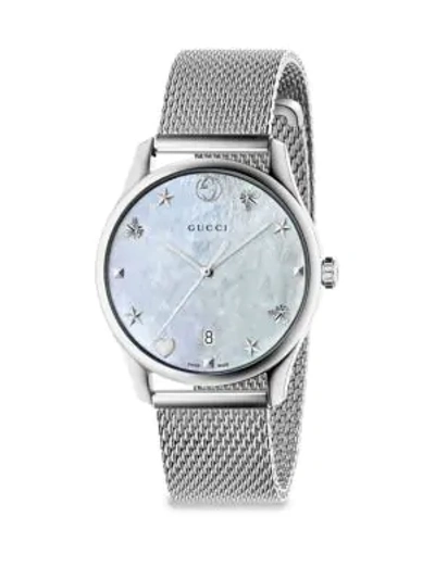 Gucci G-timeless Stainless Steel Mesh Bracelet Watch In White