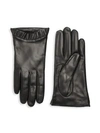 PORTOLANO Pleated-Trim Leather Gloves,0400011658742
