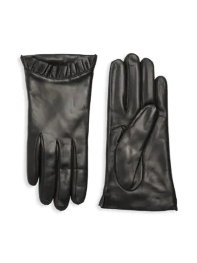 Portolano Pleated-trim Leather Gloves In Black