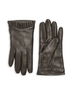 PORTOLANO WOMEN'S PLEATED-TRIM LEATHER GLOVES,0400011658742