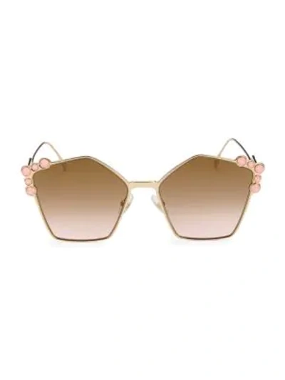 Fendi 57mm Embellished Pentagon Sunglasses In Rose Gold