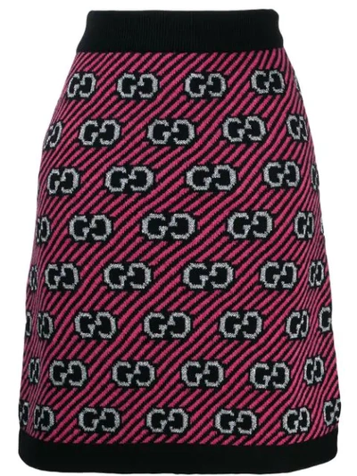 Gucci Gg Metallic Jacquard Knit Skirt In Black