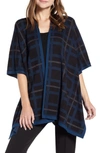 Anne Klein Plaid Cape Style Cardigan In Anne Black/ Spruce Combo