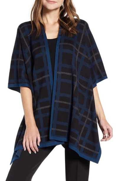 Anne Klein Plaid Cape Style Cardigan In Anne Black/ Spruce Combo