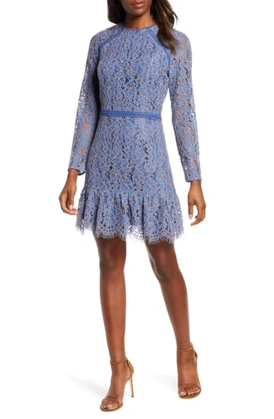 Adelyn Rae Alicia Long Sleeve Lace Cocktail Dress In Blue-violet