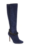 Karl Lagerfeld Maryam Knee High Boot In Navy Suede