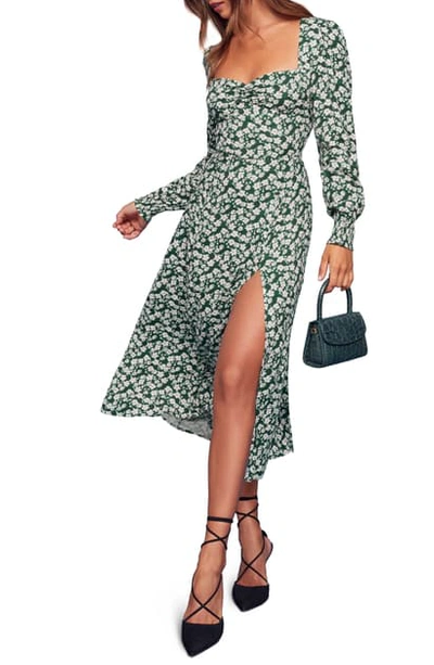 reformation long sleeve midi dress Reformation floral-print long-sleeve Midi Dress | Black