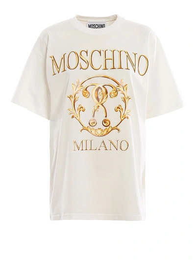 Moschino Roman Double Question Mark Print Tee In White