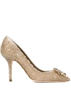 Dolce & Gabbana Rainbow Lace 90mm Brooch-detail Pumps In Neutrals