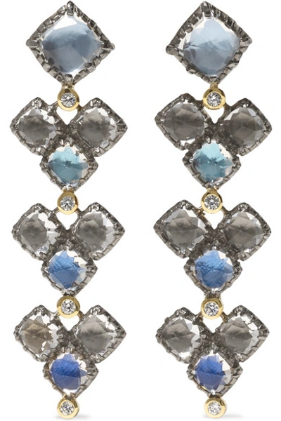 Larkspur & Hawk Sadie Cluster 14-karat Gold And Rhodium-dipped Quartz And Diamond Earrings In Silver