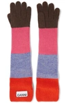 GANNI Ribbed striped wool-blend gloves