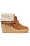 SEE BY CHLOÉ SHEARLING-TRIMMED SUEDE WEDGE ANKLE BOOTS