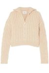 NANUSHKA ERIA CROPPED FAUX PEARL-EMBELLISHED CABLE-KNIT SWEATER