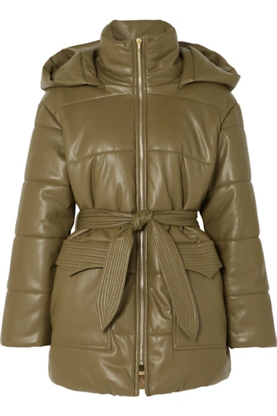 Nanushka Lenox Belted Quilted Vegan Leather Jacket In Army Green