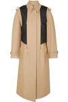 ALEXANDER WANG LAYERED COTTON-BLEND GABARDINE AND OSTRICH-EFFECT LEATHER TRENCH COAT