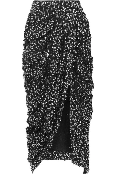Isabel Marant Calliandra Draped Sequin-embellished Georgette Midi Skirt In Black