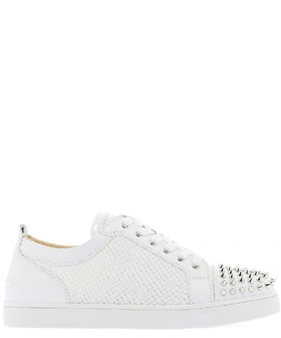 Christian Louboutin Ac Louis Junior Spikes Mesh And Leather Trainers In Version+white