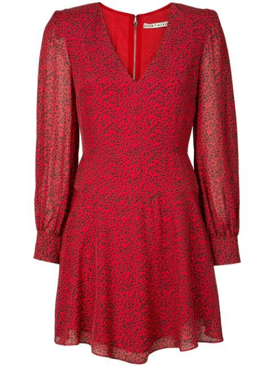 Alice And Olivia Polly Red Leopard Print Long Sleeve Fit & Flare Dress