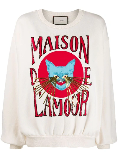 Gucci Maison De L'amour Sequined Sweatshirt In 9230 Beige