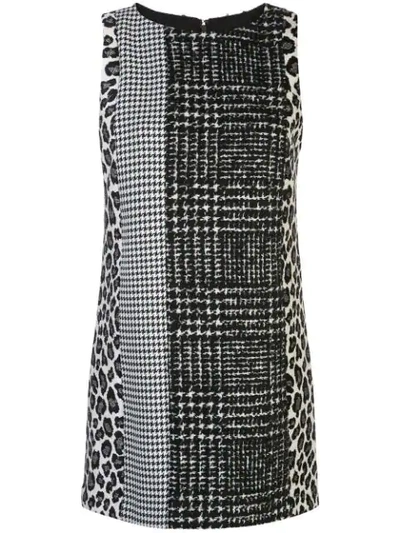 Alice And Olivia Clyde Pattern Mix Wool Blend Shift Dress In White