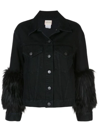 Alice And Olivia Cropped Jacket With Faux Fur Sleeve In Self Love