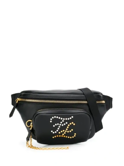 Fendi Karligraphy Studded Logo Belt Bag In Black