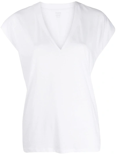 Frame Le Mid Rise V Neck Tee Blanc