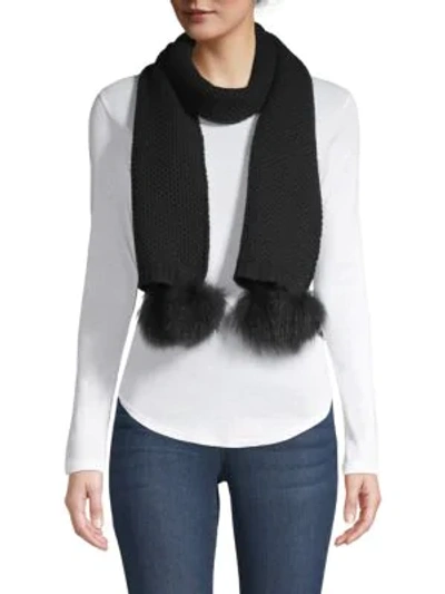 Portolano Women's Fox Fur Pom-pom Cashmere Scarf In Black