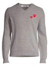 Comme Des Garçons Play Double Heart Wool Pullover In Grey