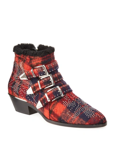 Chloé Susan Check-print Booties In Red Pattern
