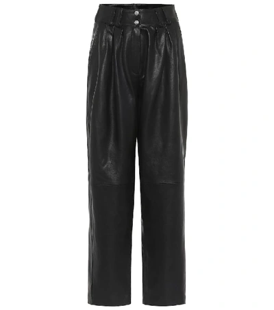 Balmain High-rise Leather Straight Trousers In Black