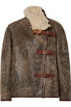 ISABEL MARANT ABELINA LEATHER-TRIMMED PAINTED SHEARLING JACKET