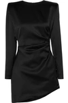 SAINT LAURENT ASYMMETRIC GATHERED SILK-SATIN MINI DRESS