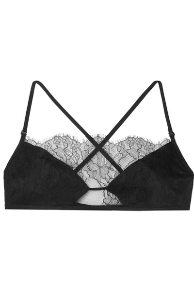 Dion Lee Solstiss Lace And Stretch-silk Satin Soft-cup Triangle Bra In Black