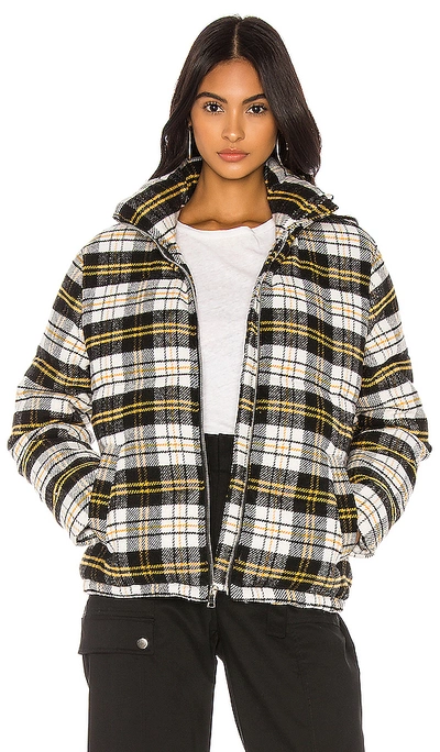 Kendall + Kylie Plaid Puffer Jacket In Black. In Black  White & Yellow