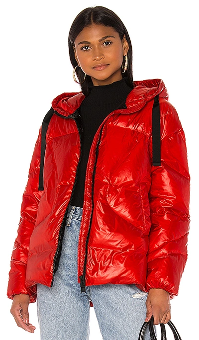 Add Oversized Hooded Down Jacket In Red. In Fiamma