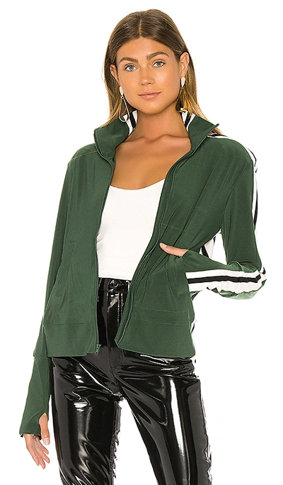 Norma Kamali Side-stripe Turtle Track Jacket In Forest Green & Offset Stripe