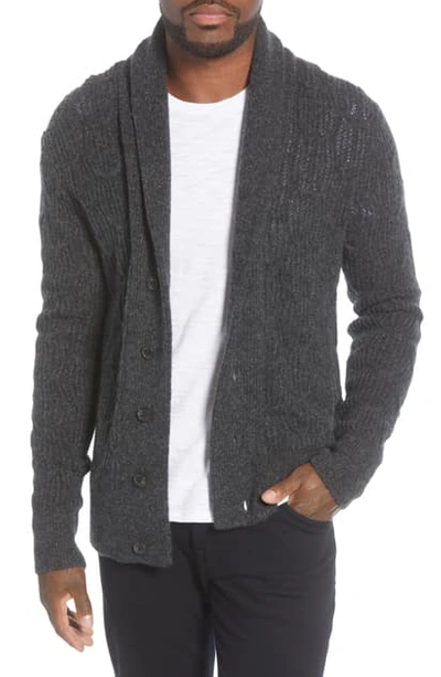 John Varvatos Houston Brushed Boucle Cardigan Sweater In Charcoal