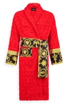 Versace I Love Baroque Logo-jacquard Cotton Bathrobe In Red