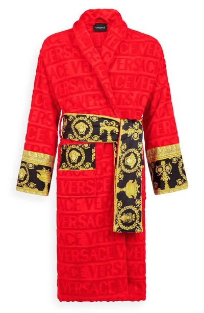 Versace 红色 Barocco 浴袍 In Red