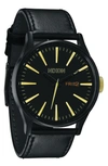 Nixon Men's Sentry Leather/canvas Strap Watch 42mm In Gold/ Black
