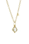 Temple St Clair 18k Yellow Gold Classic Cabochon Amulet With Oval Rock Crystal, Royal Blue Moonstone And Tanzanite In Yellow Gold/ Moonstone